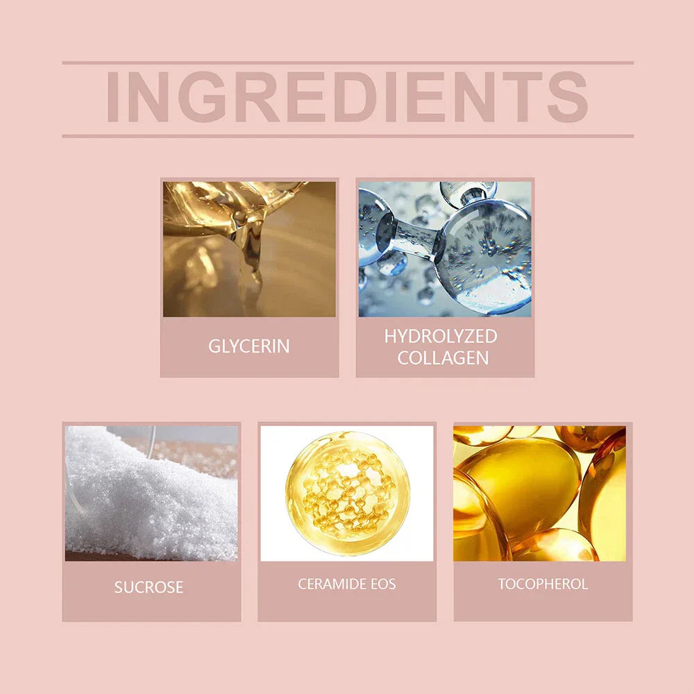 Serenzza collagen overnight peel-off facial mask for skin renewal and deep hydration, shown on a woman’s face.