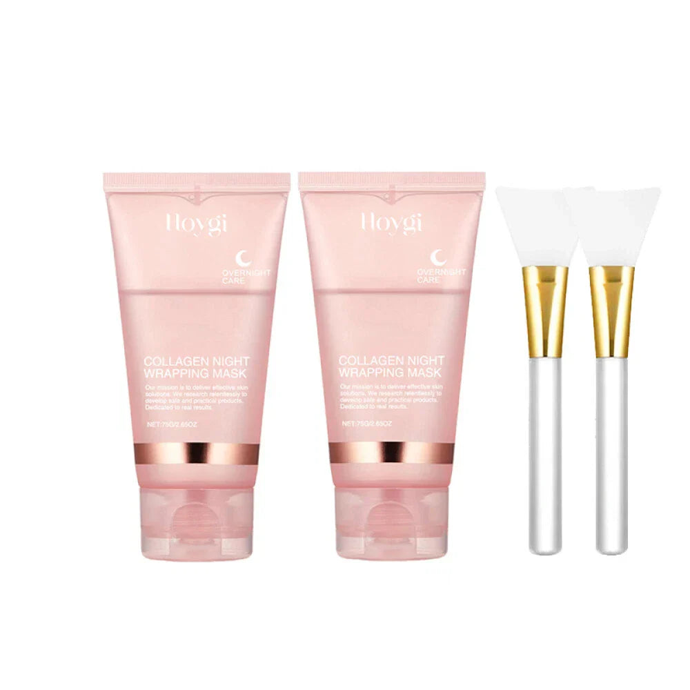 Serenza collagen overnight peel-off facial mask for skin renewal and deep hydration, shown with the mask ready to peel off.