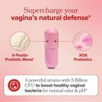 Serenza women's probiotic capsules with Lactobacillus and XOS prebiotics for gut health and pH balance, shown in the image.