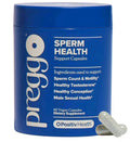 Serenzza Preggo Sperm Health Capsules for Men, 60 vegan capsules, showing the supplement bottle and capsules on a white background.