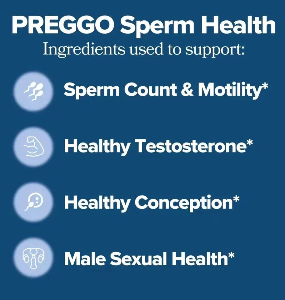Serenzza Preggo Sperm Health Capsules for Men, 60 vegan caps, showing the bottle and capsules on a white background.