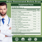 Serenzza Mullein Drops in a glass bottle, herbal supplement for lung cleanse and respiratory support with natural ingredients.