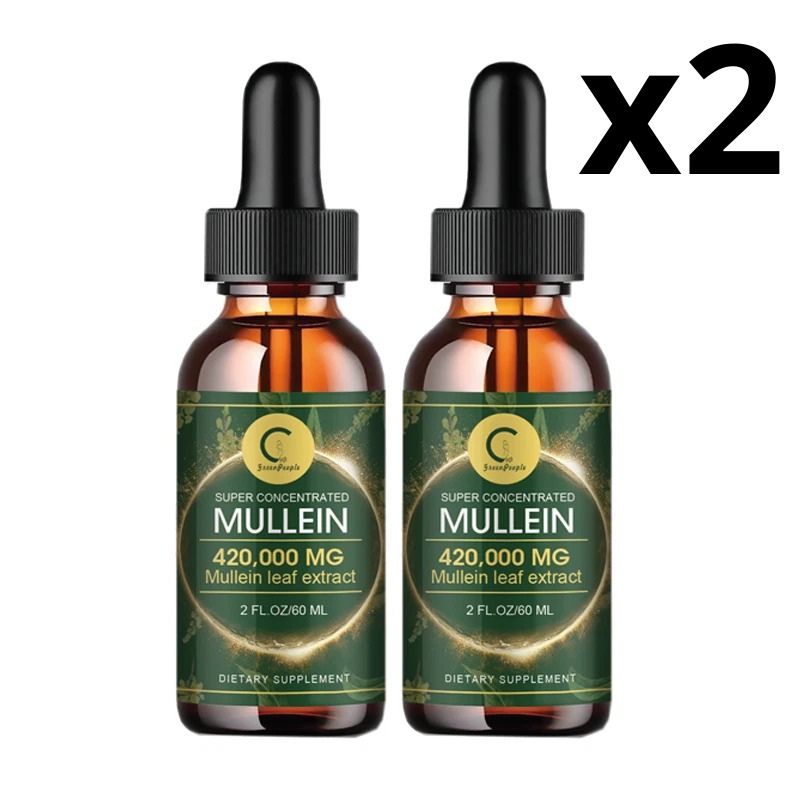 Serenzza Mullein Drops for lung health and immune support, featuring a small brown bottle with a dropper cap.