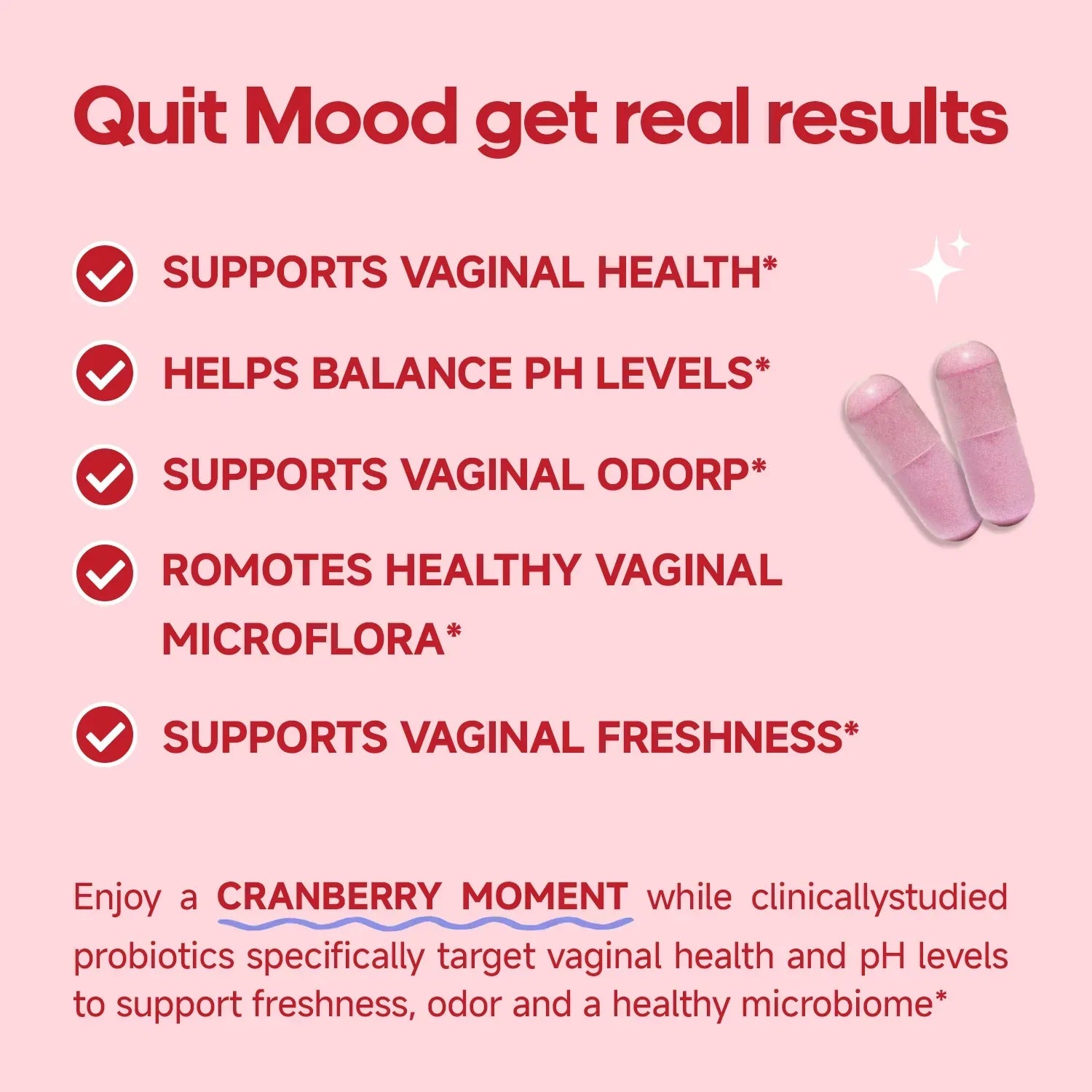 Serenzza Quitmood Queen's female-focused daily probiotic supplement for women, supporting pH balance, odor control, and healthy yeast flora