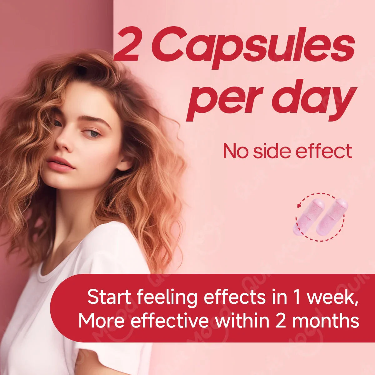 Serenzza Quitmood Queen's female-focused daily probiotics bottle showing capsules for pH balance, odor control, and yeast support.