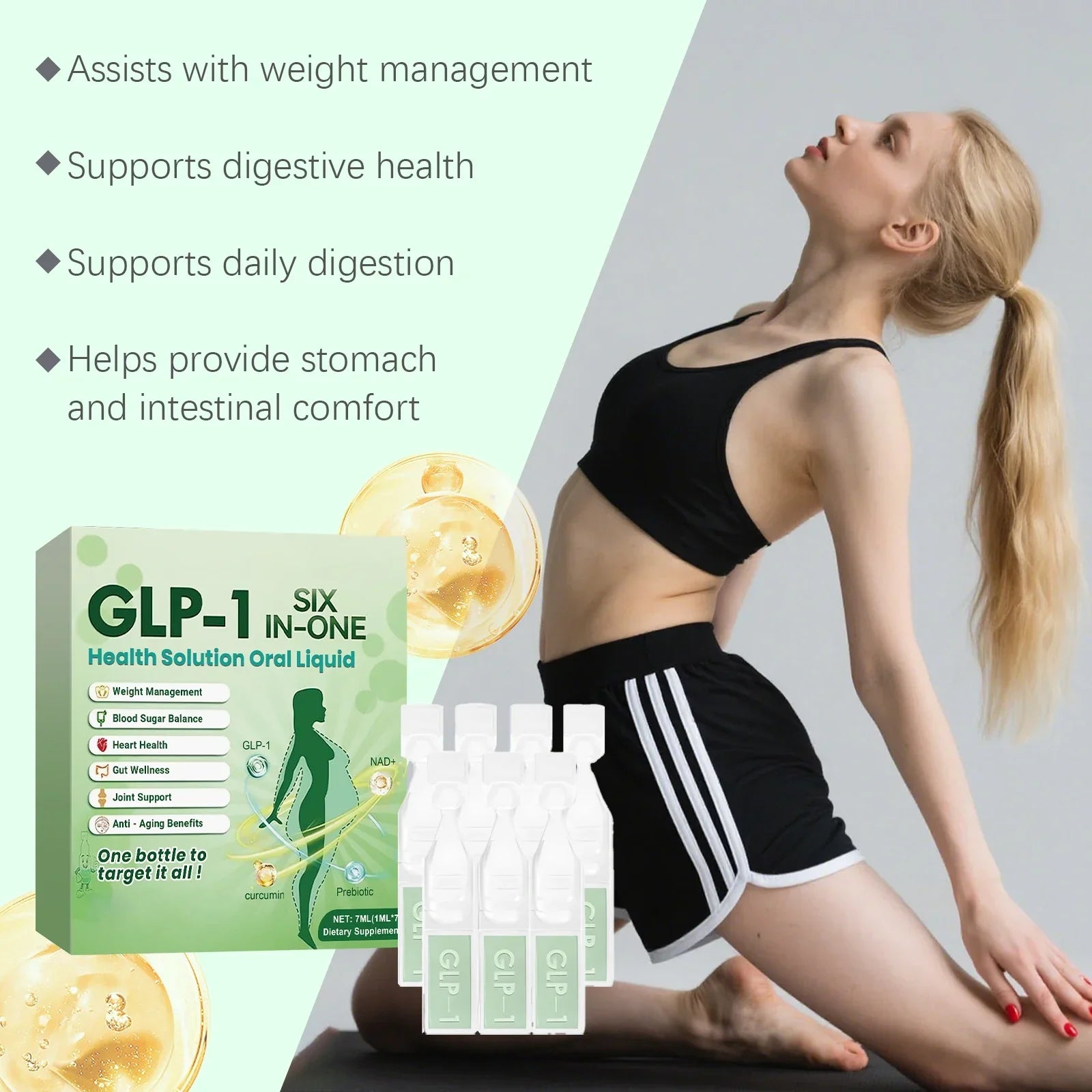 Serenzza Glp-1 Moringa Diet Drops in 7 vials, featuring natural Moringa extract for boosting metabolism and gut health.