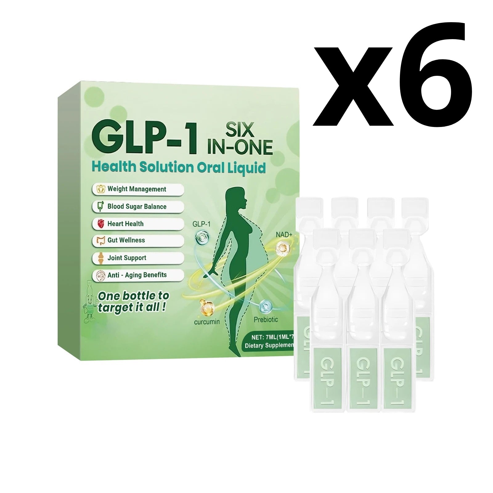 Serenzza Glp-1 Moringa Diet Drops bottles, 7x1ml, showing the small glass vials with label and dropper caps.