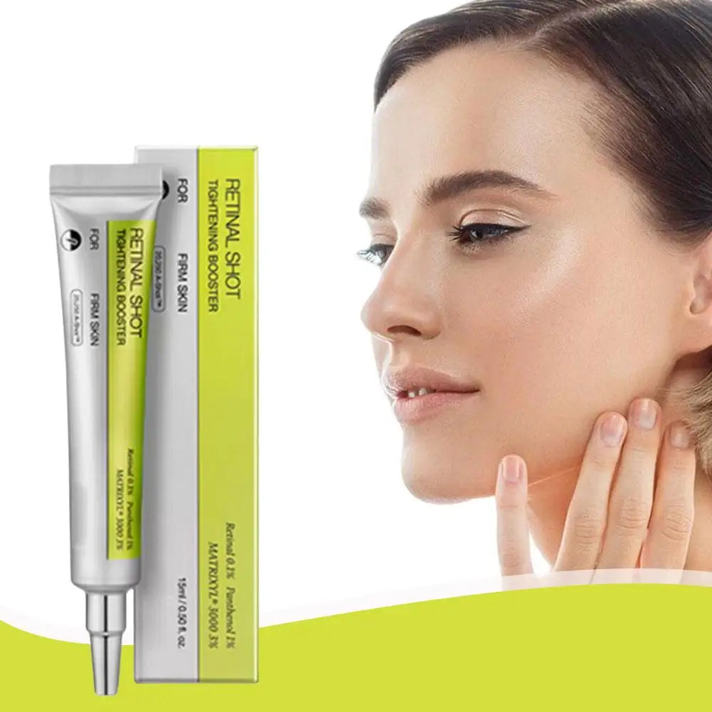 Serenzza Korean Retinol Eye Cream in a jar, exfoliating moisturizer for brightening skin and shrinking pores, with a smooth texture.
