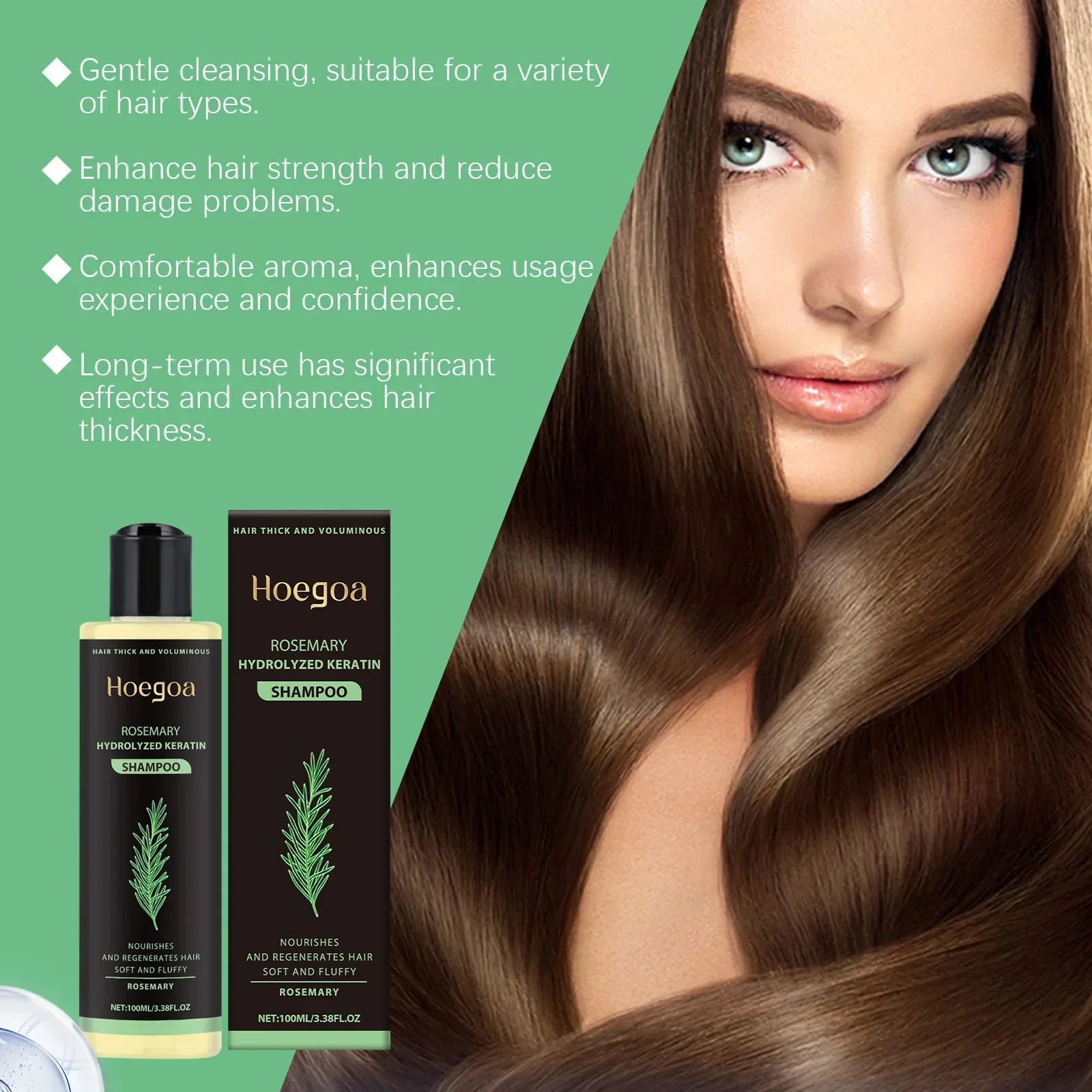 Serenzza Hoegoa Rosemary Hair Shampoo with natural rosemary oil, adds volume, thickens, strengthens, and controls oil for healthy hair.