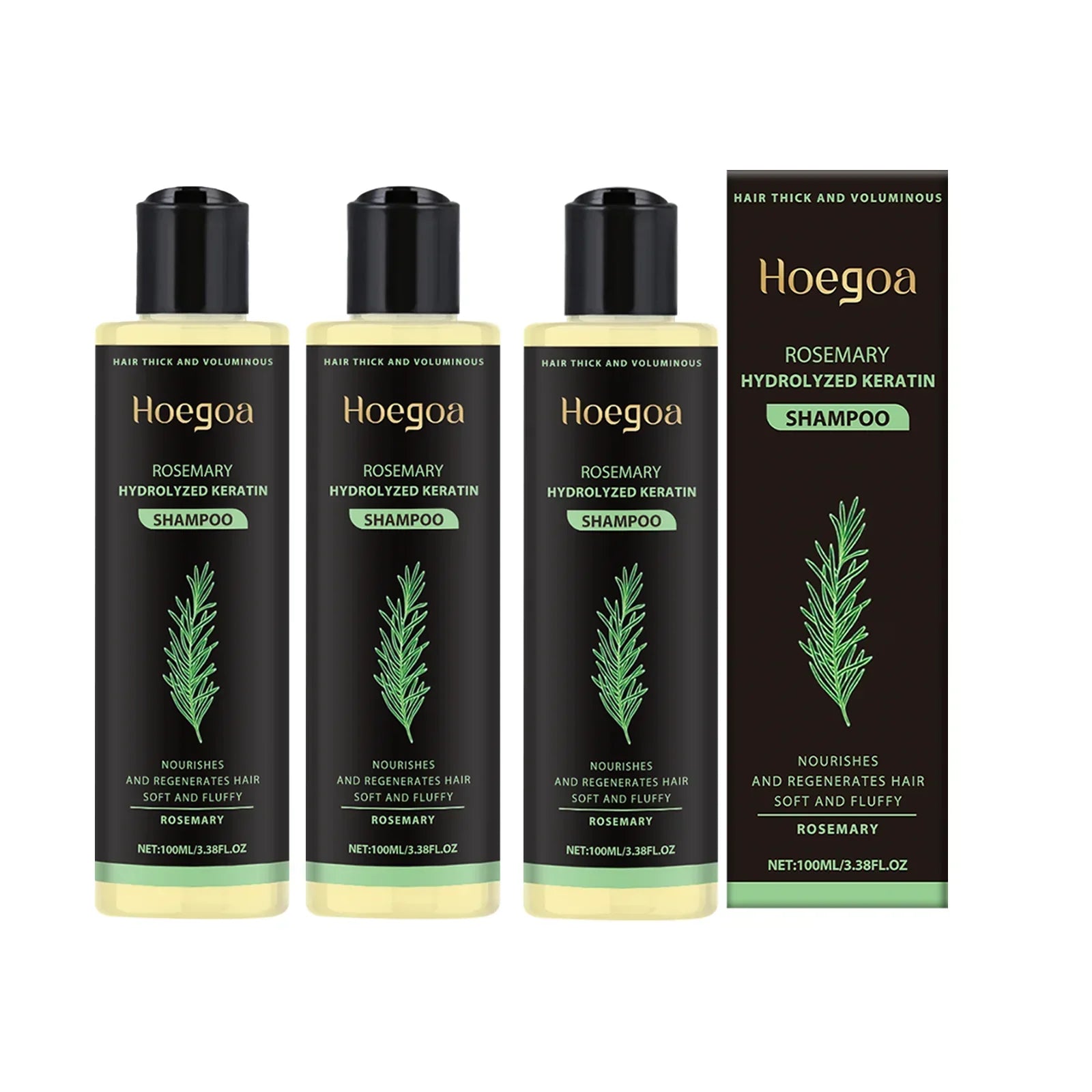 Serenzza Hoegoa Rosemary Hair Shampoo bottle with volumizing, thickening, and nourishing features, designed to strengthen and control oil.