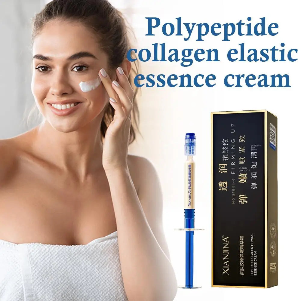Serenzza Polypeptide Collagen Elasticity Essence Cream in a jar, showcasing the creamy texture and smooth application on skin.