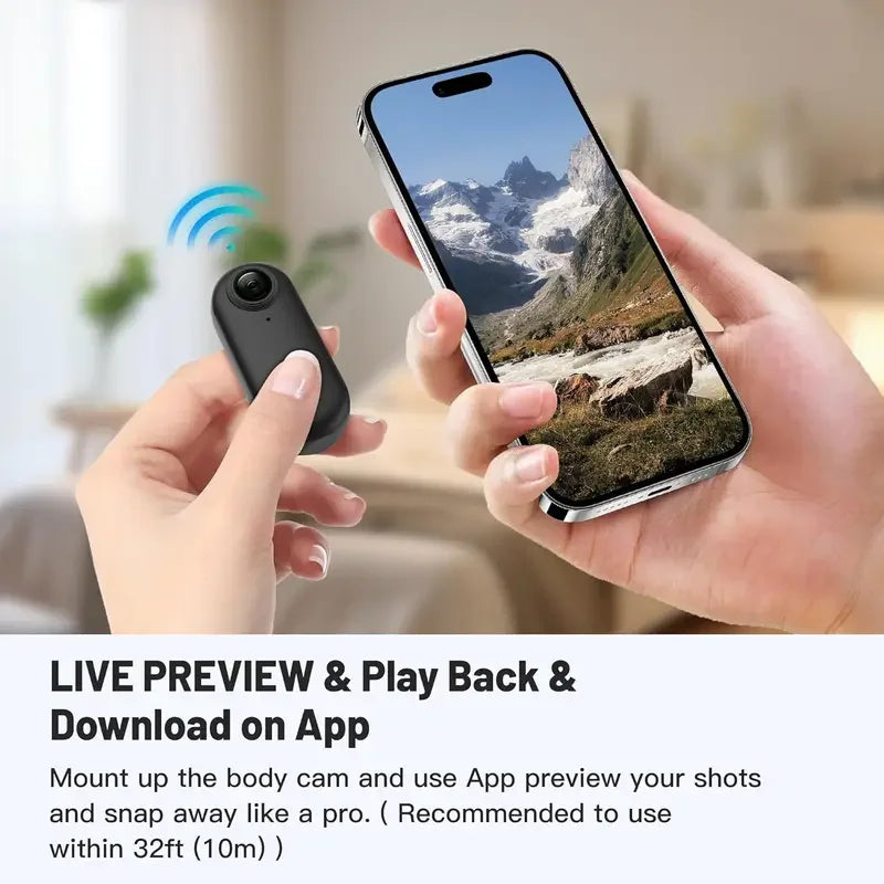 Serenzza Mini Body Camera helmet handlebar mount, full HD action cam with WiFi for motorcycle and sports recording.