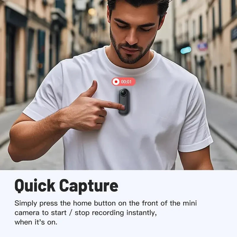 Serenzza Mini Body Camera helmet handlebar mount for motorcycle, full HD sports action camera with Wi-Fi connectivity.