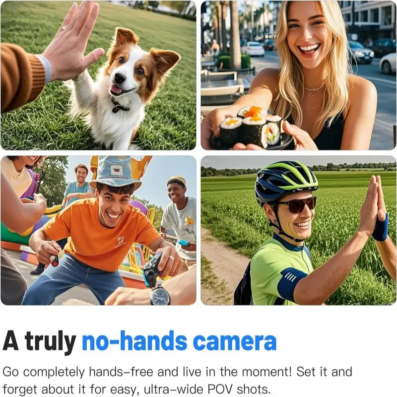 Serenza Mini Body Camera mounted on motorcycle helmet handlebar, full HD sports action cam with Wi-Fi for road and sport filming.