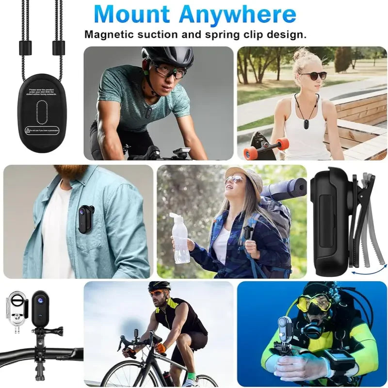 Serenzza Mini Body Camera Helmet Handlebar mount for motorcycle, full HD sports action camera with Wi-Fi and long-lasting battery