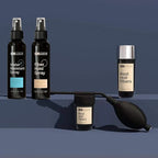 Serenzza Hair Illusion 100% real hair fibers combo with fibers, hold spray, water spray, and application tool for thinning hair.