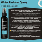 Serenzza Hair Illusion 100% real hair fibers combo with fibers, hold spray, water spray, and application tool for fuller hair appearance.