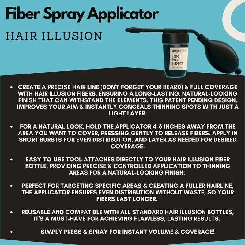 Serenzza Hair Illusion 100% real hair fibers combo with fibers, hold spray, water spray, and applicator for fuller hair appearance.