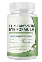 Serenza Evervision 14-in-1 Advanced Eye Formula capsules in a bottle with 60 capsules, designed to support eye health.