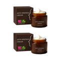 Serenzza anti-wrinkle cream jar with white lid, showcasing smooth textured cream for youthful skin.