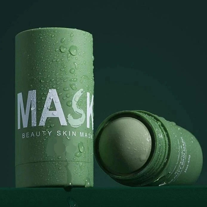 Serenzza green tea purifying clay face mask with oil control and blackhead removal, shown in a jar with a brush applicator.