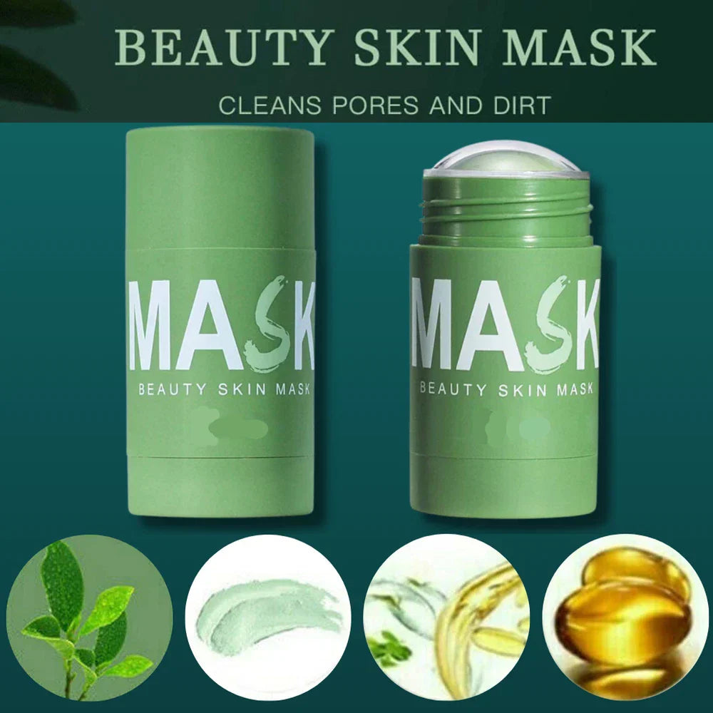 Serenzza green clay face mask stick with deep blackhead cleansing and purifying properties, ideal for facial skin care.