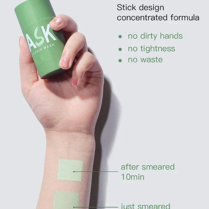 Serenzza green clay face mask stick for deep cleansing and blackhead purifying, featuring natural clay texture for facial skincare.