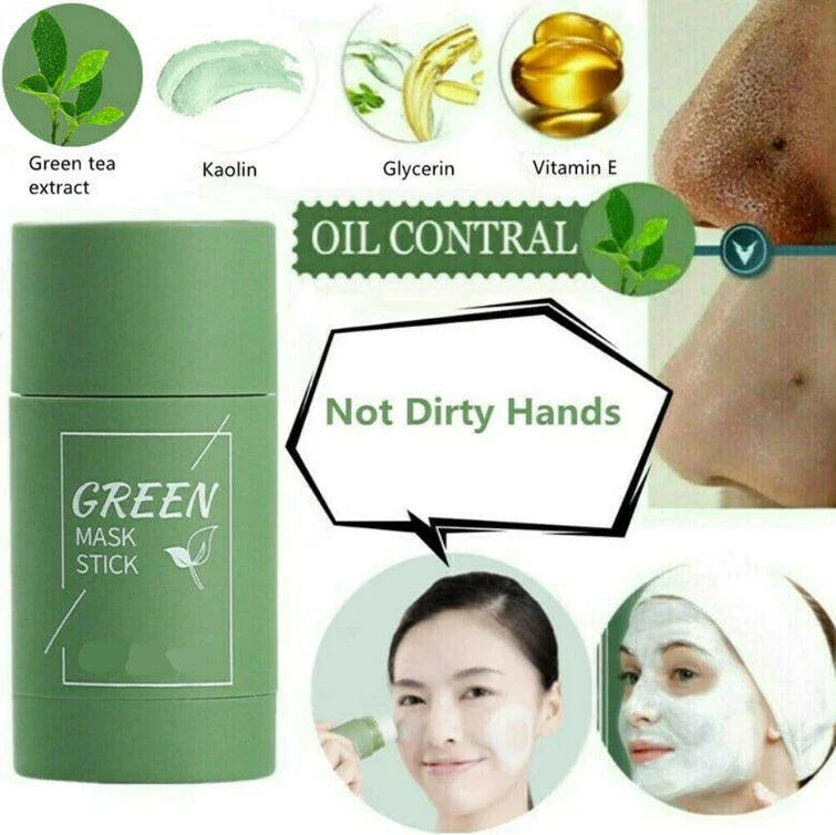 Serenzza green clay face mask stick for deep cleansing and blackhead purifying, includes natural clay for facial skincare.