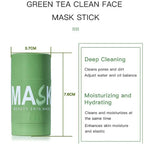 Serenzza green clay face mask stick with deep cleansing and blackhead purifying properties, showing the mask application on skin.