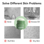 Serenzza green clay face mask stick for deep cleansing, blackhead removal, and pore purifying on a clean skin surface.
