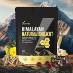 Himalayan Shilajit gummies by Serenzza with ashwagandha and gokshura, featuring trace minerals and natural herbal ingredients.