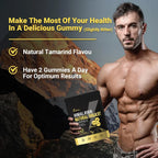 Himalayan Shilajit gummies by Serenzza with Ashwagandha and Gokshura, featuring 85+ trace minerals, shown in a close-up image.