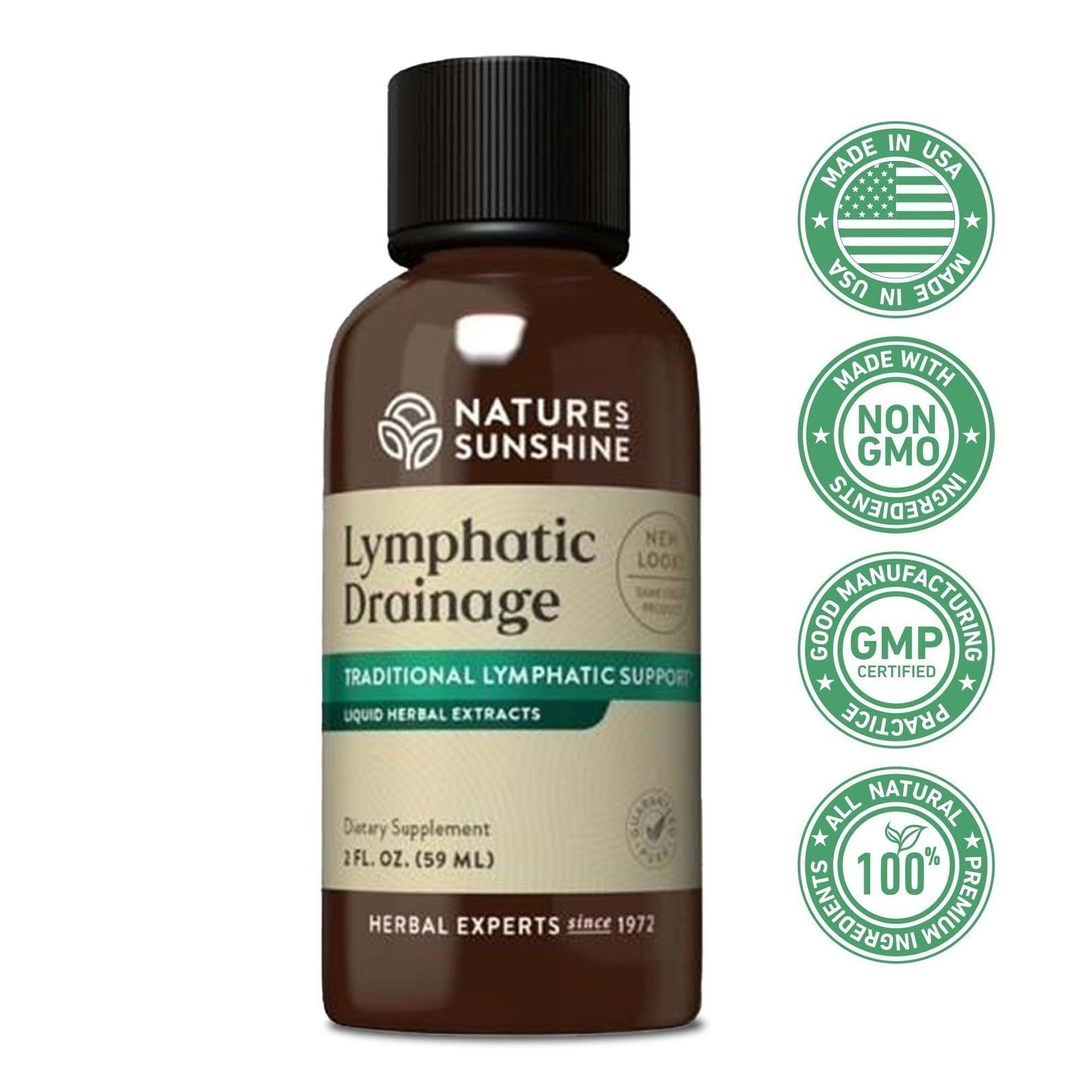Serenzza Lymphatic Drainage Drops supplement bottle, with drops and herbal ingredients visible, designed to reduce bloating and boost immunity.