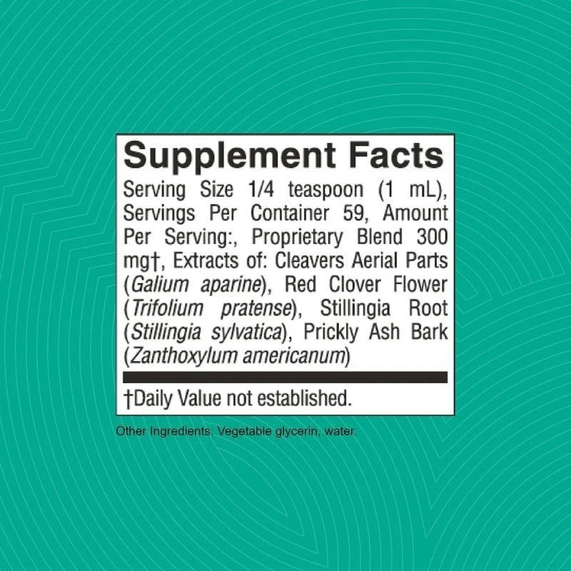 Serenzza lymphatic drainage drops supplement bottle with dropper, designed to reduce bloating and support immunity.