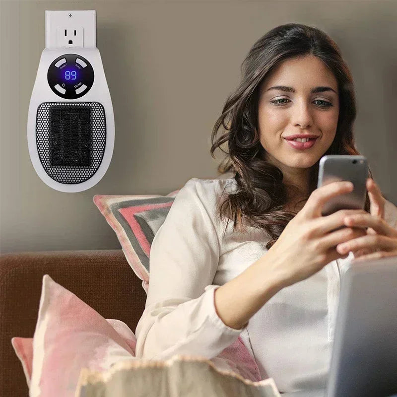 Wall-mounted Serenzza portable electric heater with warm air blower, ideal for home heating and space comfort.