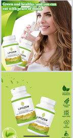 Serenzza Lipozem Capsules natural supplement bottle with capsules inside, supporting health and vitality.