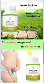 Serenzza Lipozem Capsules natural supplement bottle with label, supporting health and vitality, on a plain background.