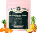 Serenza Vital Source Feminine Balance Gummies in Hawaiian Pineapple flavor, showing 60 gummies in a clear bottle.