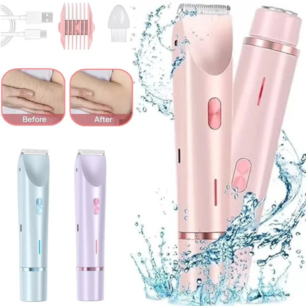 Serenzza 2-in-1 dual head waterproof electric shaver for women, designed for private area grooming and body hair removal.