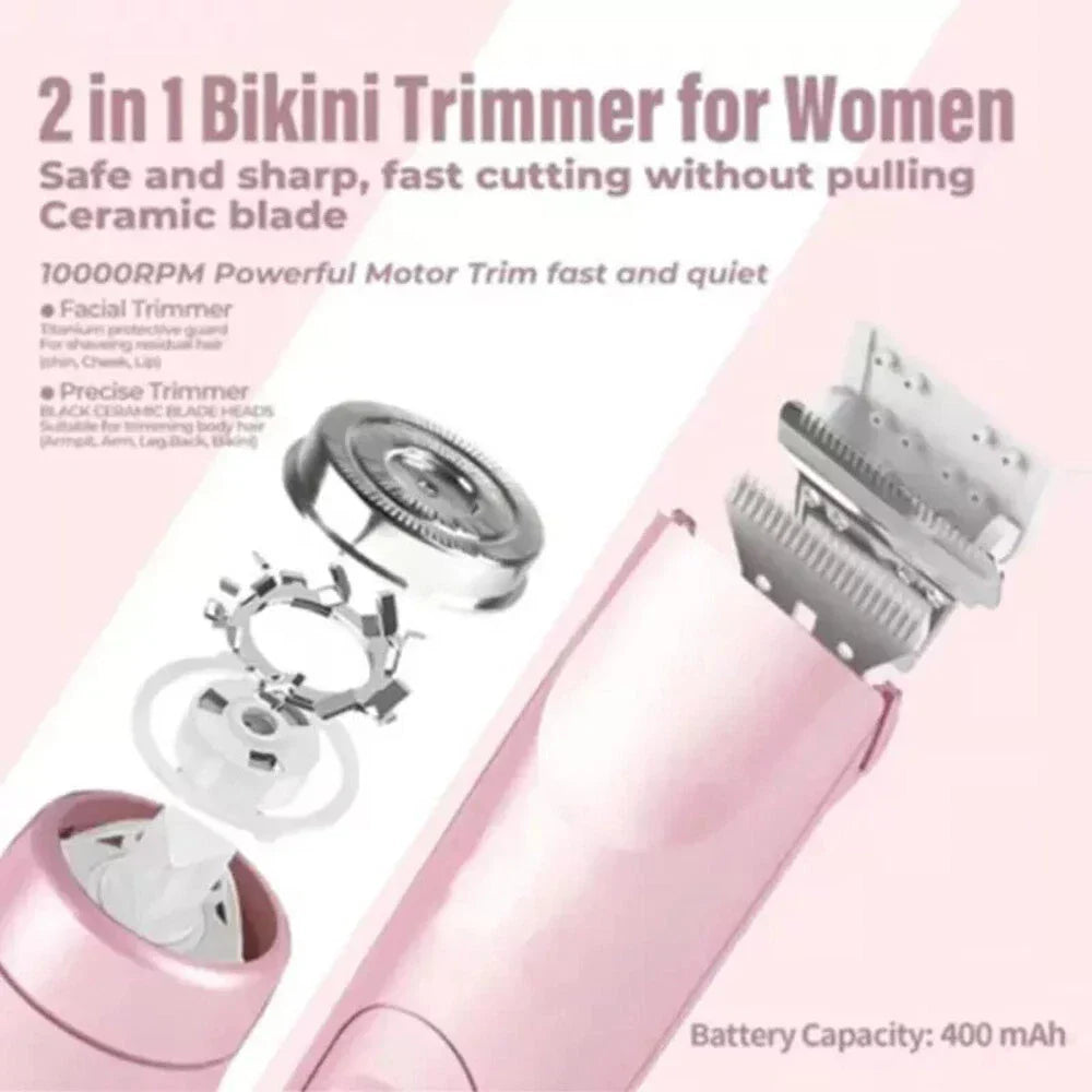 Serenzza 2-in-1 dual head waterproof electric lady shaver for women, with ergonomic design for private area grooming.