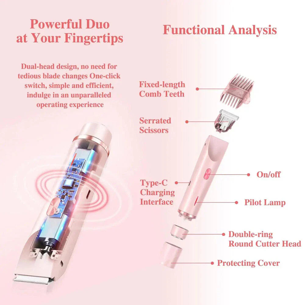 Serenzza 2-in-1 dual head waterproof electric lady shaver for women, designed for private area grooming with ergonomic design.