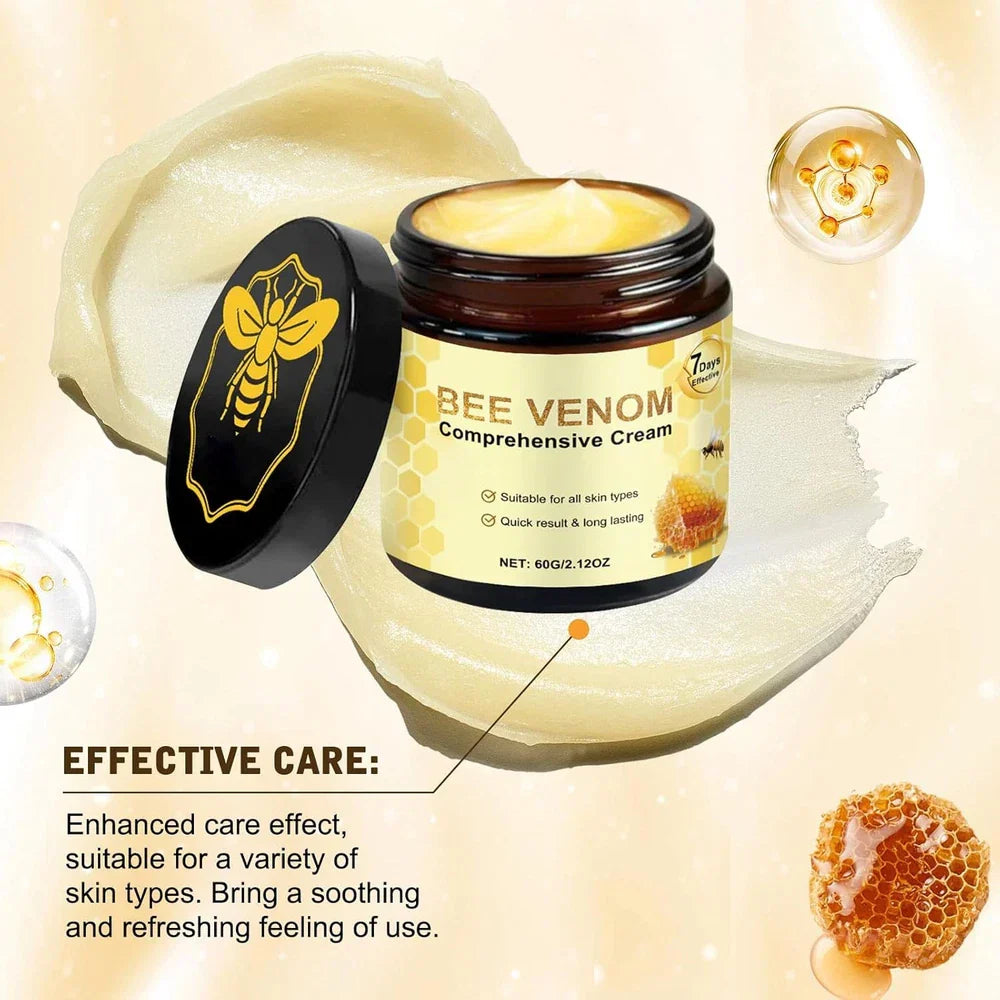 Serenzza 2PCS bee venom comprehensive cream jars, natural skin moisturizer, with bee venom ingredients, on a white background.
