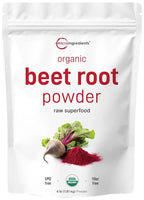 Serenzza cold pressed organic beet root powder in a 4lb container, high concentration, no additives, natural red beet powder.