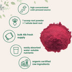 Serenzza cold pressed organic beet root powder in a 4lb bag, showing vibrant red powder with no additives or fillers.