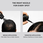 Serenza Hair Building Fibers for Thinning Hair for Men and Women, 2-in-1 kit, close-up of fibers blending into hair.