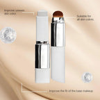Serenza 2-in-1 color changing foundation and concealer stick with brush, lightweight, moisturizing, in a sleek compact.