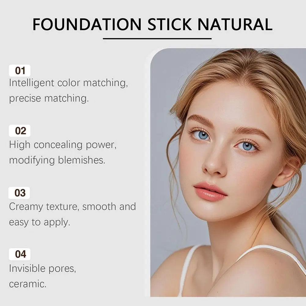 Serenzza 2-in-1 color changing foundation and concealer stick with brush, lightweight and moisturizing for a natural look