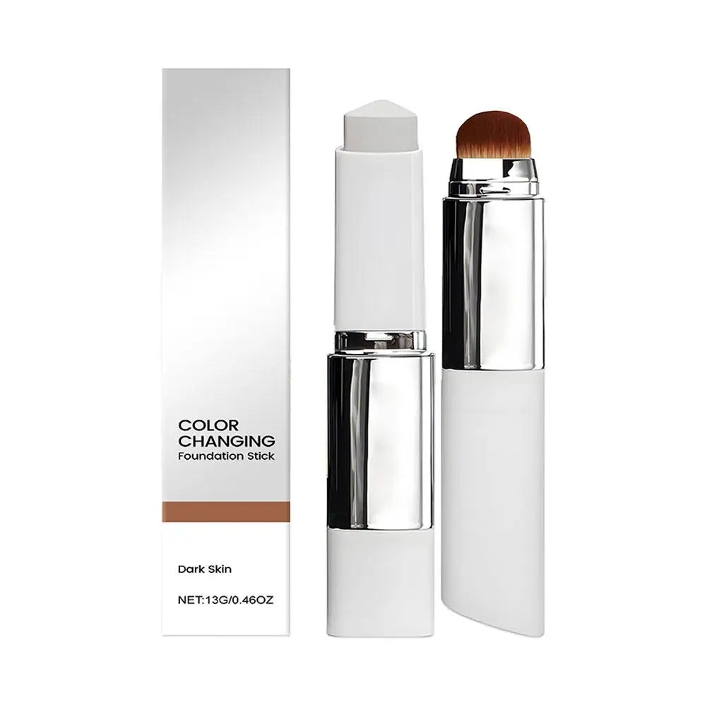 Serenza 2-in-1 color changing foundation and concealer stick with brush, lightweight and moisturizing for even skin tone.