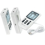 Serenzza 4-in-1 electric muscle stimulator device with interferential, TENS, and physiotherapy electrode pads on a white background.