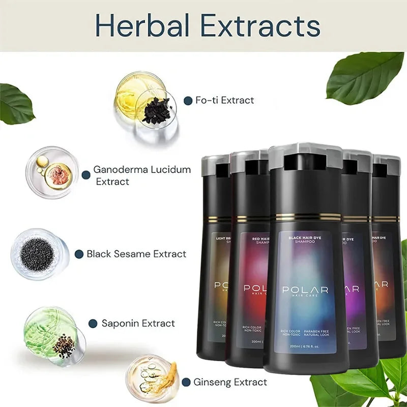 Serenzza black hair dye shampoo in a cream formula, moisturizing and repairing hair for men and women, available in five colors.